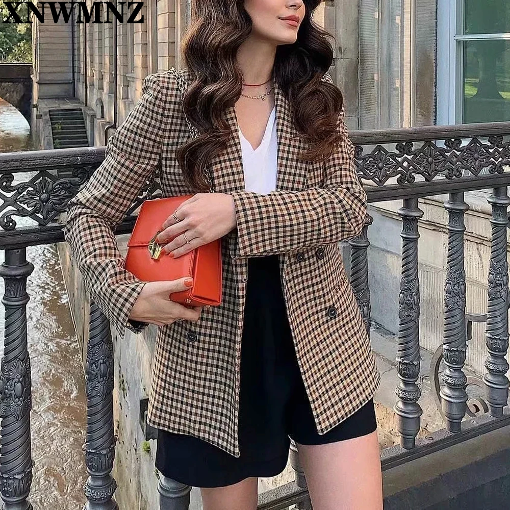 XNWMNZ za 2021 Модные осенние женские клетчатые блейзеры куртки для работы офиса