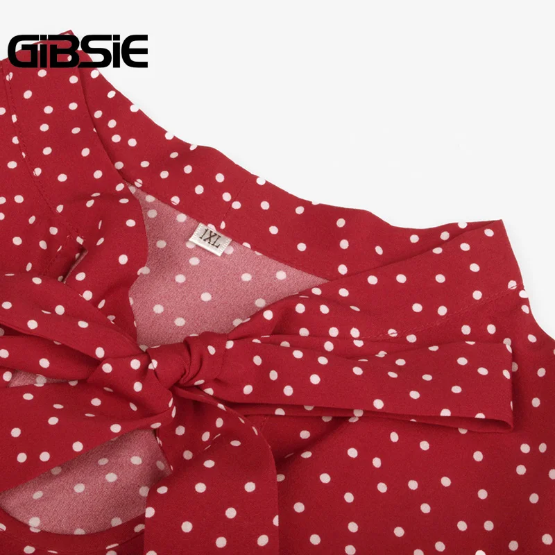 Женское платье в горошек GIBSIE размера плюс элегантное мини стиле ретро с длинным