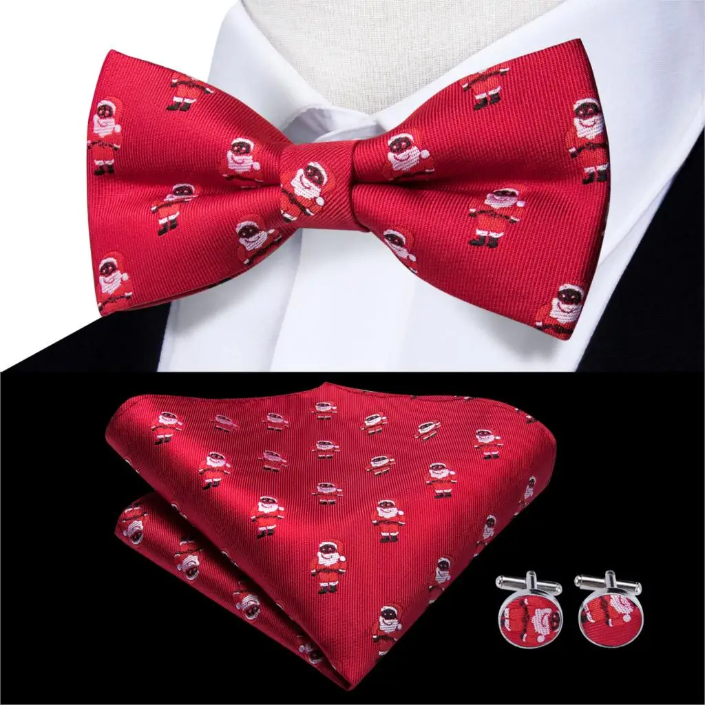 

LH-537 Hi-Tie Christmas Ties for men Silk Set Bow tie Fashion Red Santa Claus Tie Handkerchief Cufflinks Set Men's Bowties