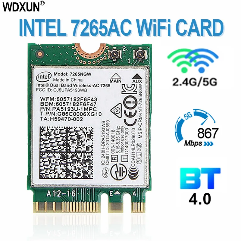 Wlan-карта для ноутбука Intel 7265NGW двухдиапазонный беспроводной-AC 7265 867 Мбит/с 802.11ac 2x2 WiFi + Bluetooth BT 4,0 NGFF M.2 мини-карта