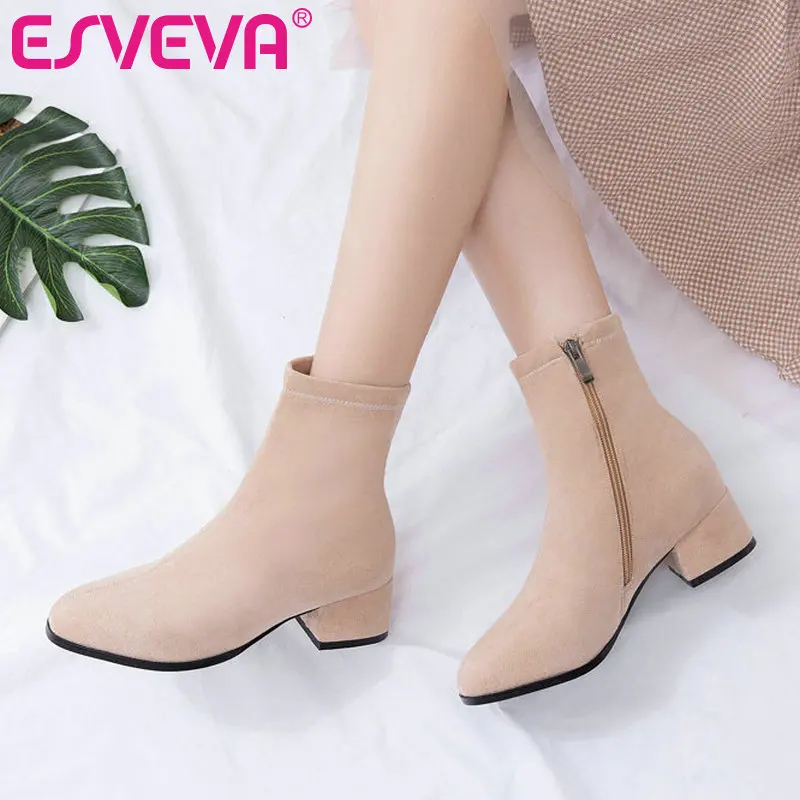 ESVEVA/Женская обувь 2020 г. Зимние ботильоны универсальные мотоциклетные ботинки из