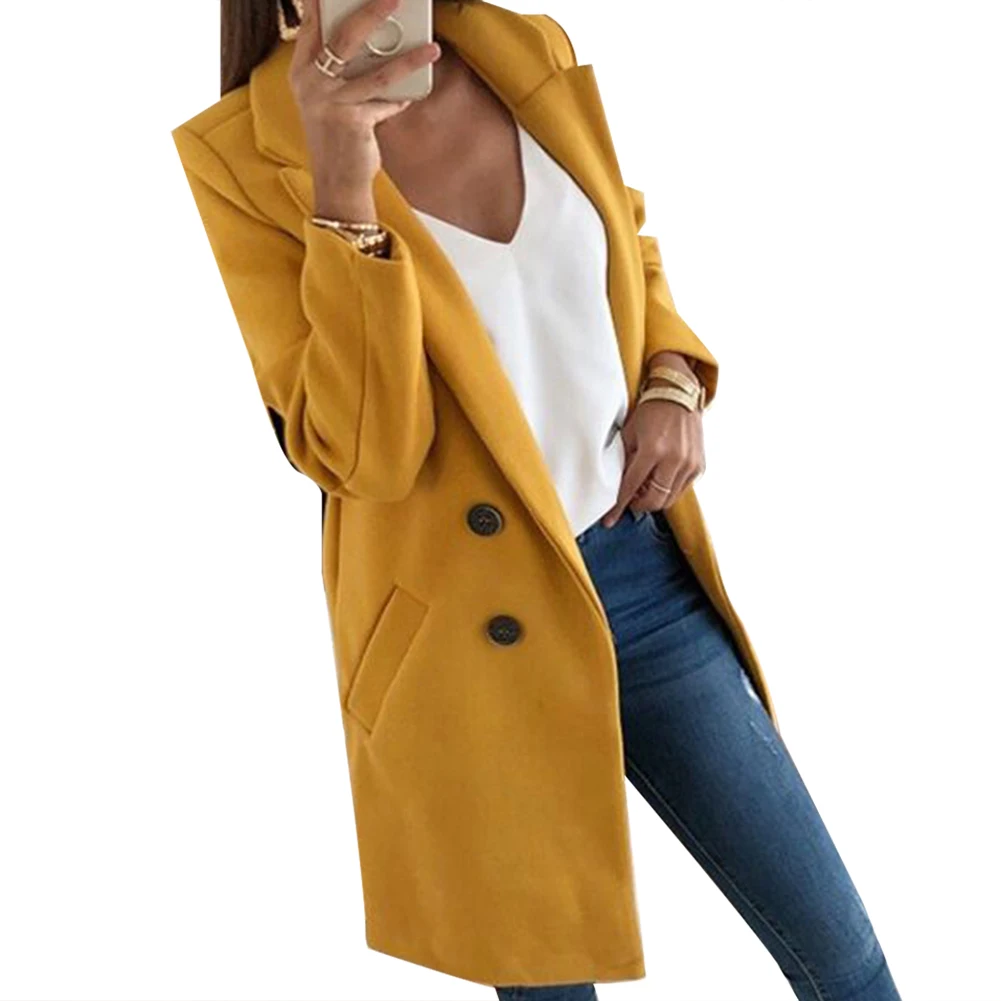 

Solid Color Fashion Women Long Sleeve Lapel Slim Fits Pocket Button Overcoat Coat hot sales 2020