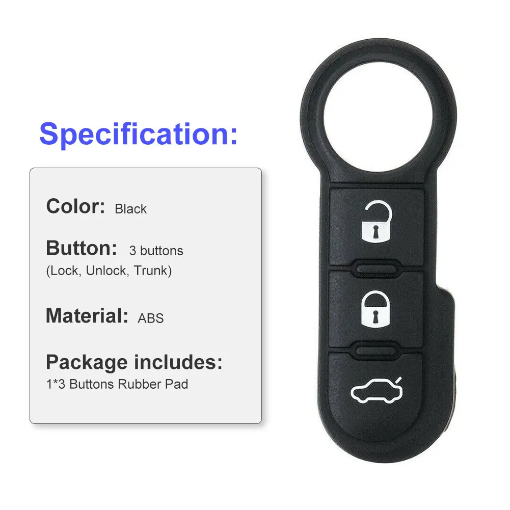 

3 Buttons Back Leather Soft Button Rubber Pad Car Key Shell for Fiat 500 Remote Key Case Cover Remote Control Car Key Pad Dropsh