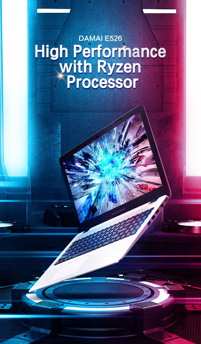 Ноутбук MaiBenBen Damai E526 для офиса AMD Ryzen 5 2500U+ AMD Vega 8 graphics/8G ram/256G SSD+ 1 ТБ HHD/15," HD TN экран нетбука