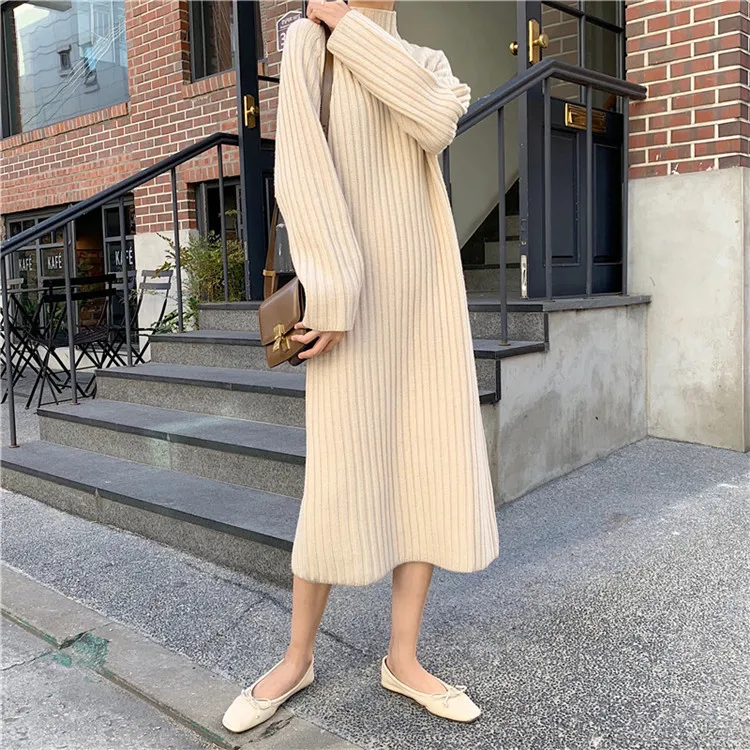 

JXMYY 2020 autumn and winter new casual fashion temperament plus size sweater thin half high collar base sweater dress women
