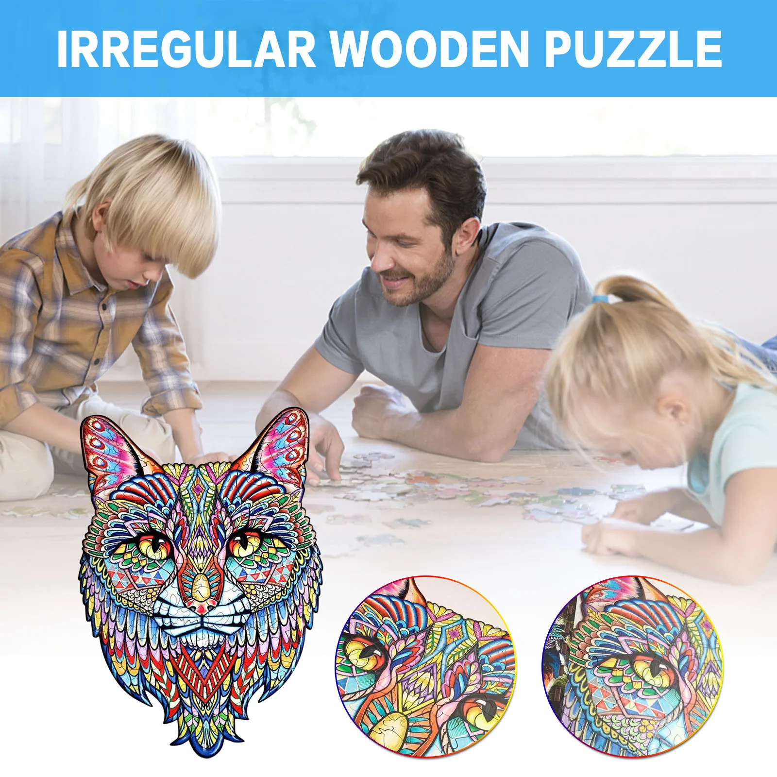 

130pcs 3D Cat Wood Jigsaw Puzzle Educational Holiday Family Interactive Toys Gift For Kids Adult Irregular Puzzle fidget toys