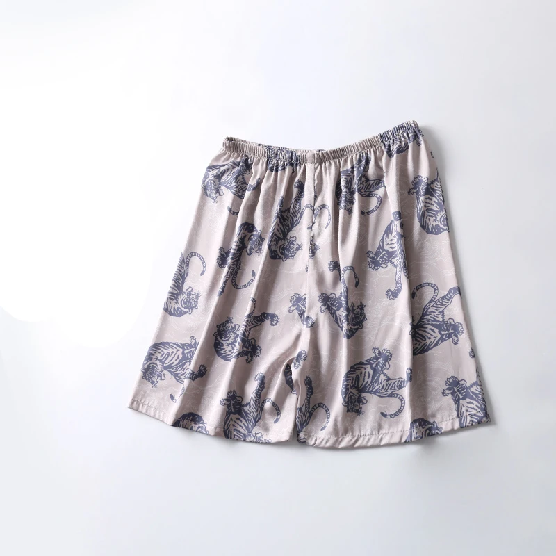 shorts 6 Атласная Ночная рубашка мужской летний тонкий купальный халат Тигр Ночная рубашка свободный Свадебный халат шелковистый длинный рукав Sleeprobe размера плюс домашняя одежда - Цвет: shorts 6