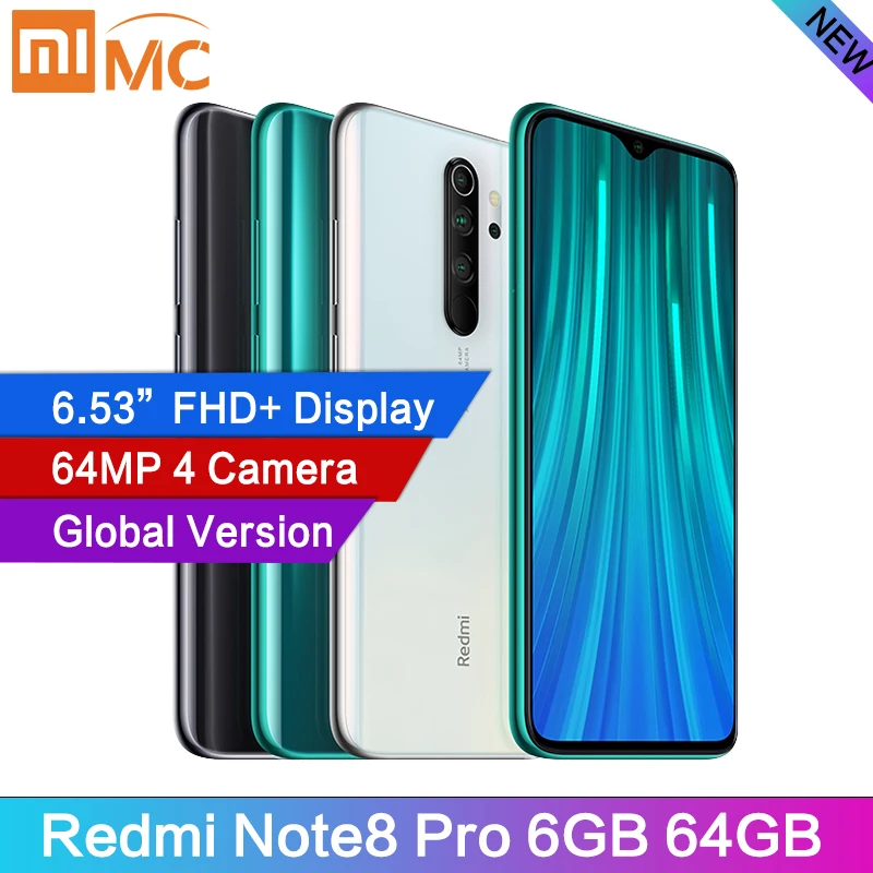 Xiaomi Redmi Note 8 Pro 64 мп Quad Camera 6 ГБ Гб глобальная версия смартфона NFC 4500 мАч 18 Вт MTK Helio G90T