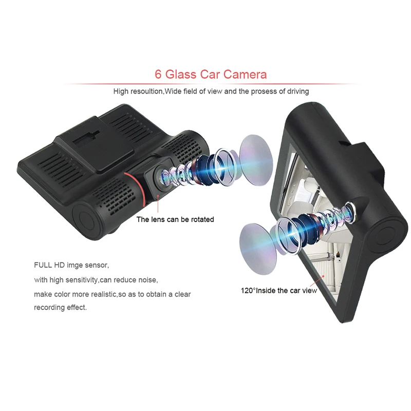Автомобильный видеорегистратор регистратор с 3 объективами 4 0 дюйма функцией