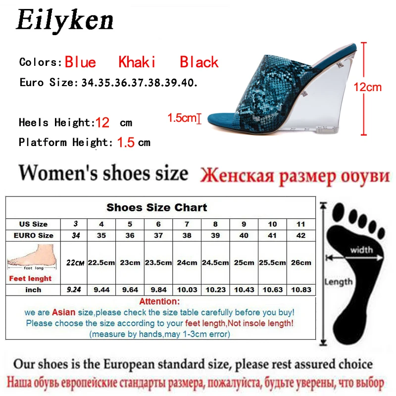 Eilyken/пикантные босоножки из змеиной кожи на высоком прозрачном каблуке; шлепанцы на танкетке с прозрачным каблуком; Размеры 35-40