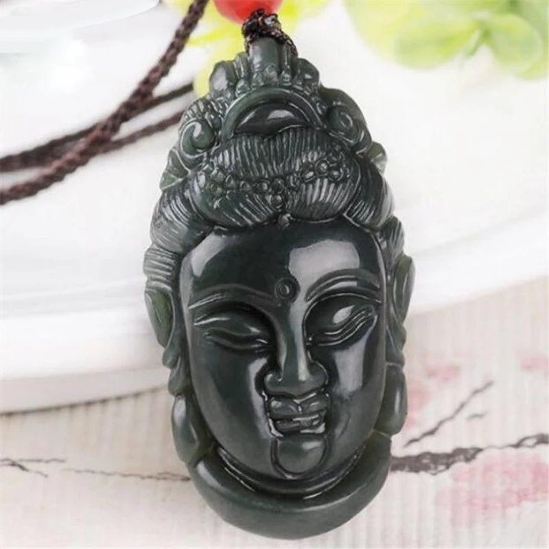 100% зеленая подвеска-нефрит ожерелье подвеска-покровитель бодхисаттвы Мужская