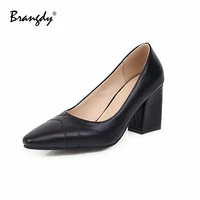 brangdy women shoes high heels pumps thick high heel plus size 32 48 causal autumn shoes black white brown zapatos mujer