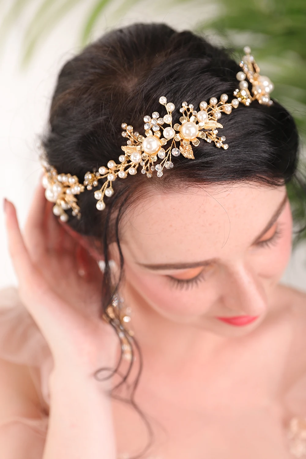 2020 популярный Золотой благородный цветок с жемчугом Стразы шикарная повязка для