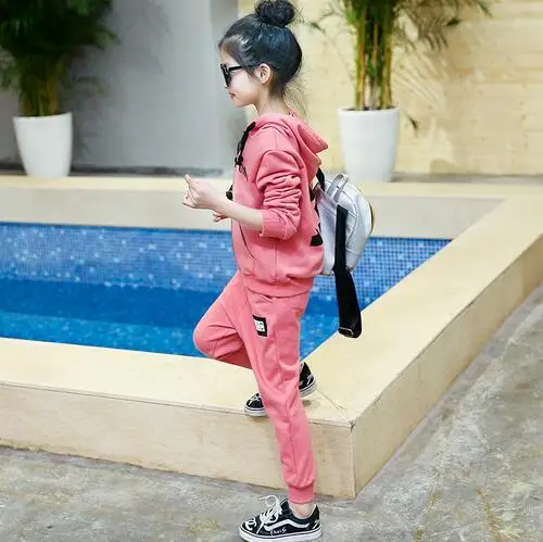 Модные спортивные костюмы для девочек подростков комплект одежды с капюшоном
