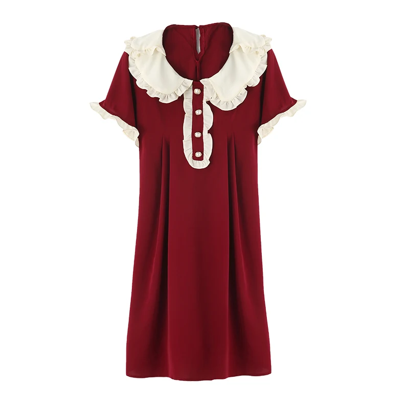 

Summer 2021 new short-sleeved doll collar beach skirt girls loose skirt women's plus-size French dress fashion Chiffon 4XL dress