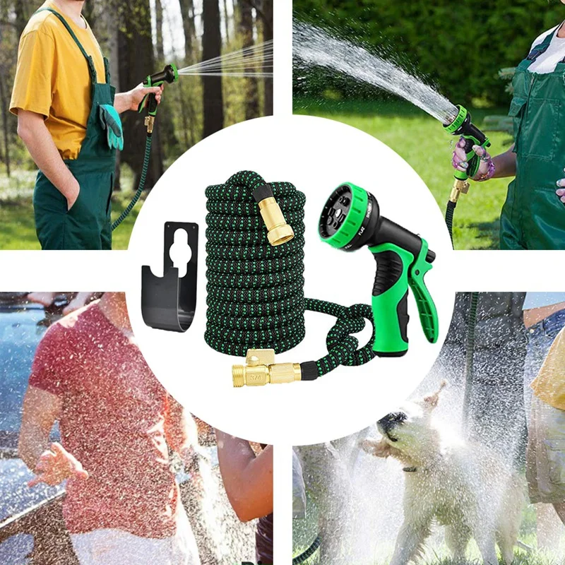 

25Ft Expandable Water Garden Hose Expanding Flexible Hose with Strength Stretch Fabric with Copper Connectors