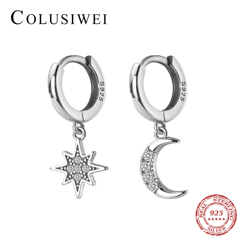 Colusiwei Настоящее серебро 925 проба Ослепительная звезда и Луна прозрачные висячие