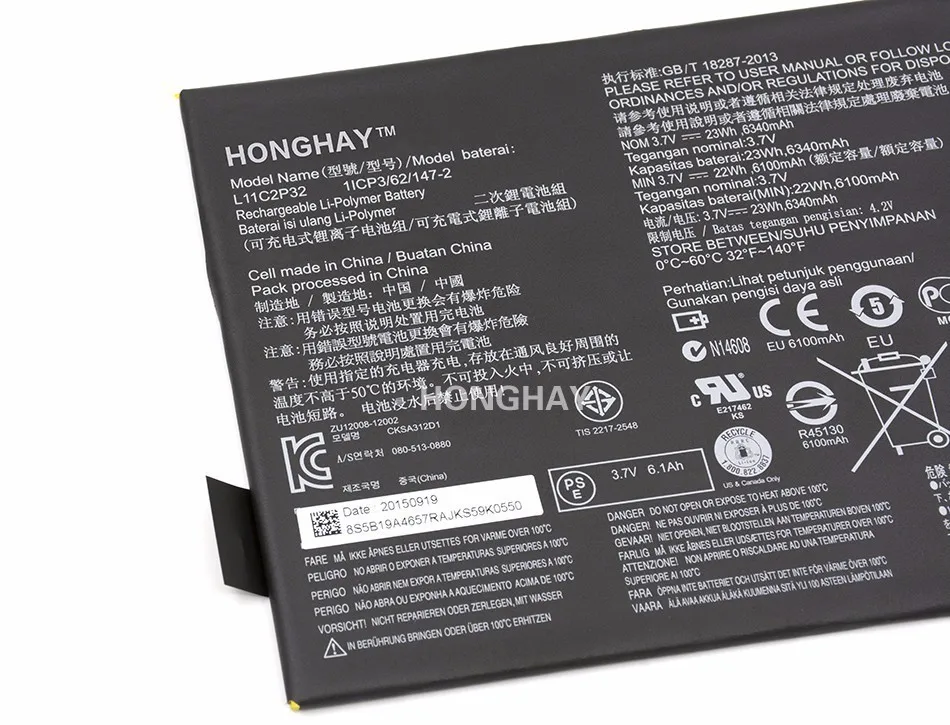 Honghay L11C2P32 L12D2P32 планшет аккумулятор для Lenovo IdeaPad S600H S6000 S6000-F S6000-H A7600 A7600-H A7600-F A10-80 A10-80HC ПК