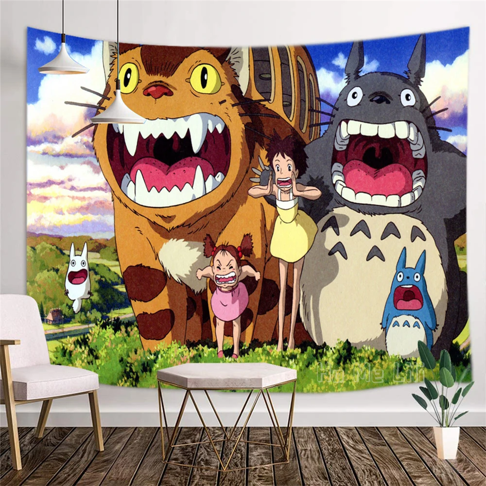Tapiz de Totoro con personaje de dibujos animados, decoraci&oacute;n Interior para el hogar-1