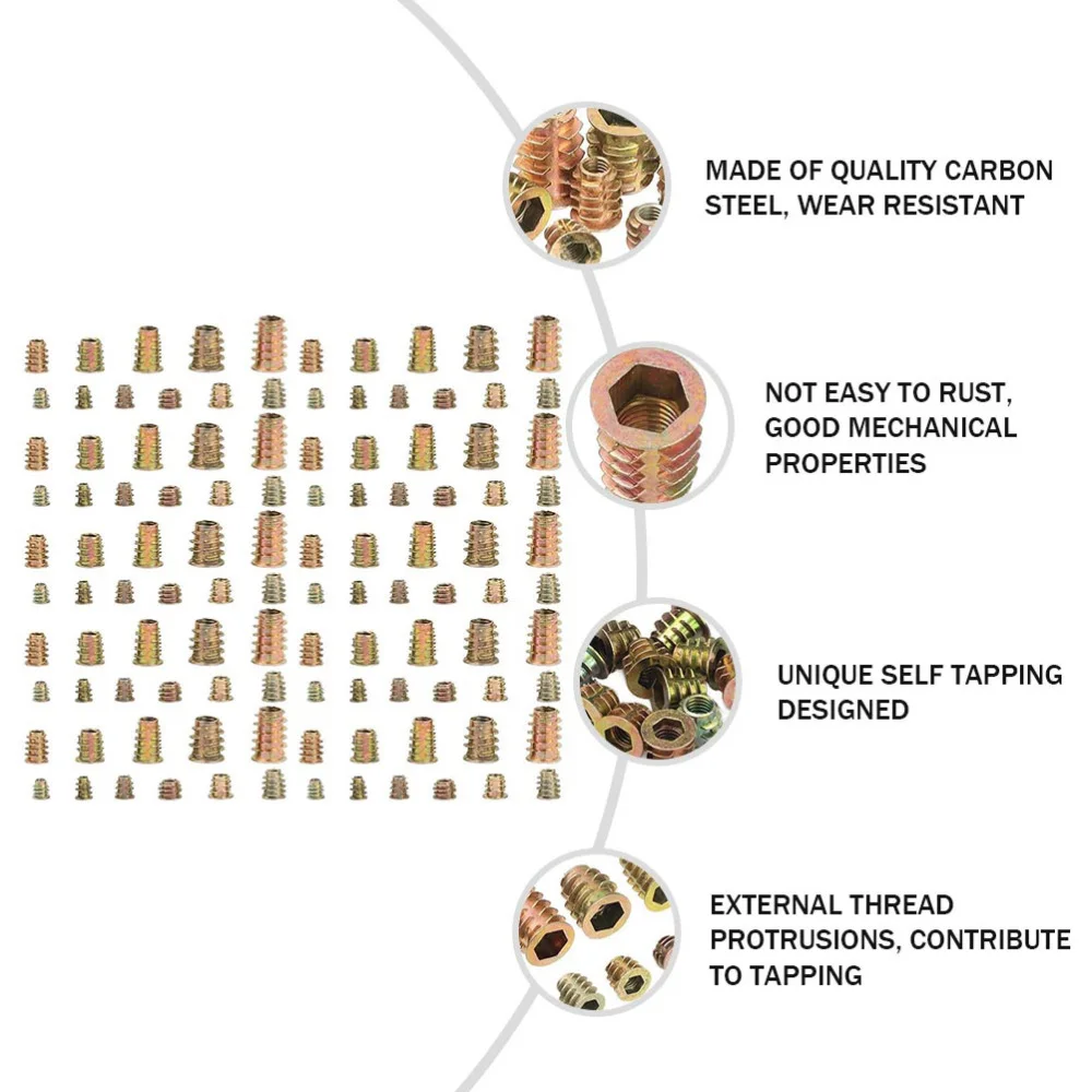 460 шт. резьбовые вставки с шестигранным хвостовиком фиксирующие деревянные