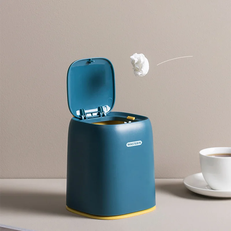

Mini Waste Bin Desktop Garbage Basket Pressing Type Plastic Trash Can Office Supplies Sundries Cosmetics Dustbins Home Supplies