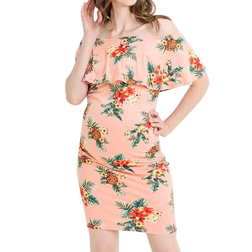 Приталенная юбка миди с принтом и рукавами для беременных женское платье Одежда