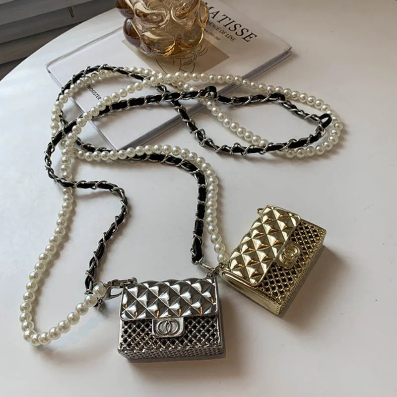 

Fashion Mini Bag Luxury Women All-Match Shoulder Bag 2021 Summer New Pearl Chain Messenger Bags Lady Portable Small Square Bags