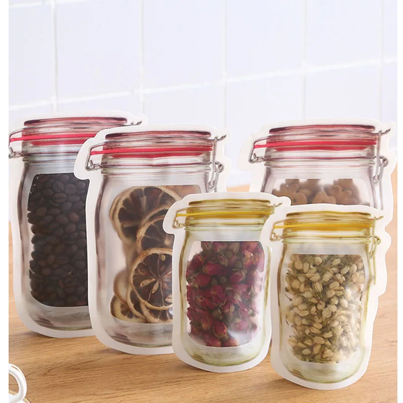 

Kitchen Storage Bag Reusable Mason Jar Bottle Bag Nut Candy Biscuit Bag Seal Ring Fresh Food Storage Bag Snack Zipper Sealed