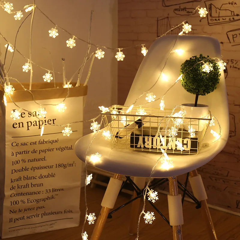 Luzes de Fadas Luzes de Natal Floco de Neve Luzes da Corda para Árvore de Natal Casa a Pilhas Decoração Interior Guirlanda Luzes Led 2m 3m 6m