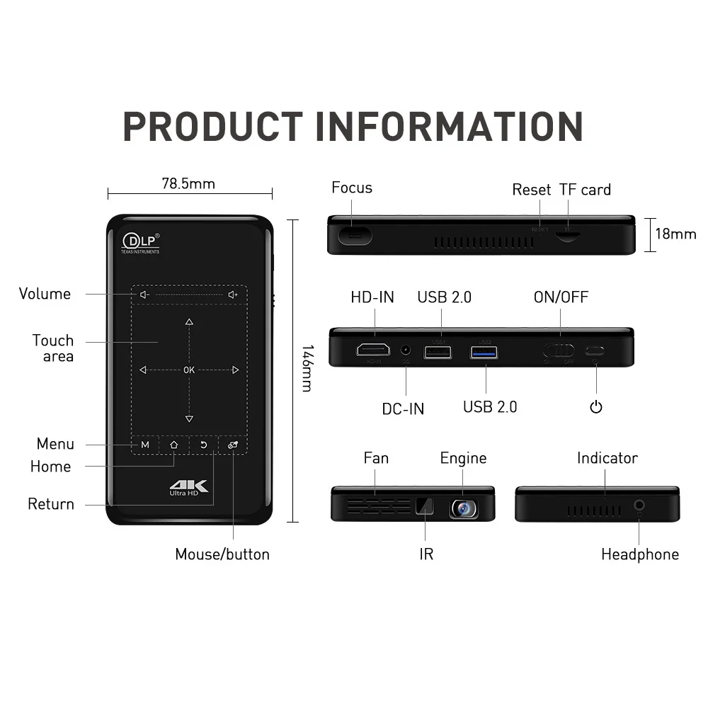 P09 II Портативный DLP мини проектор Android 9 0 2 4 г 5G Wi Fi Bluetooth 4K HD 3D домашний Кино