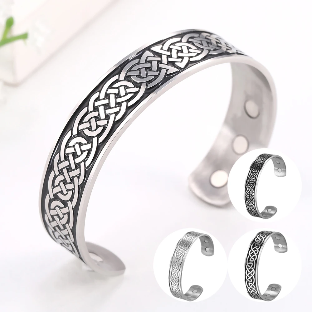 Браслет манжета Triquetra Viking с магнитом из нержавеющей стали для снятия симптомов