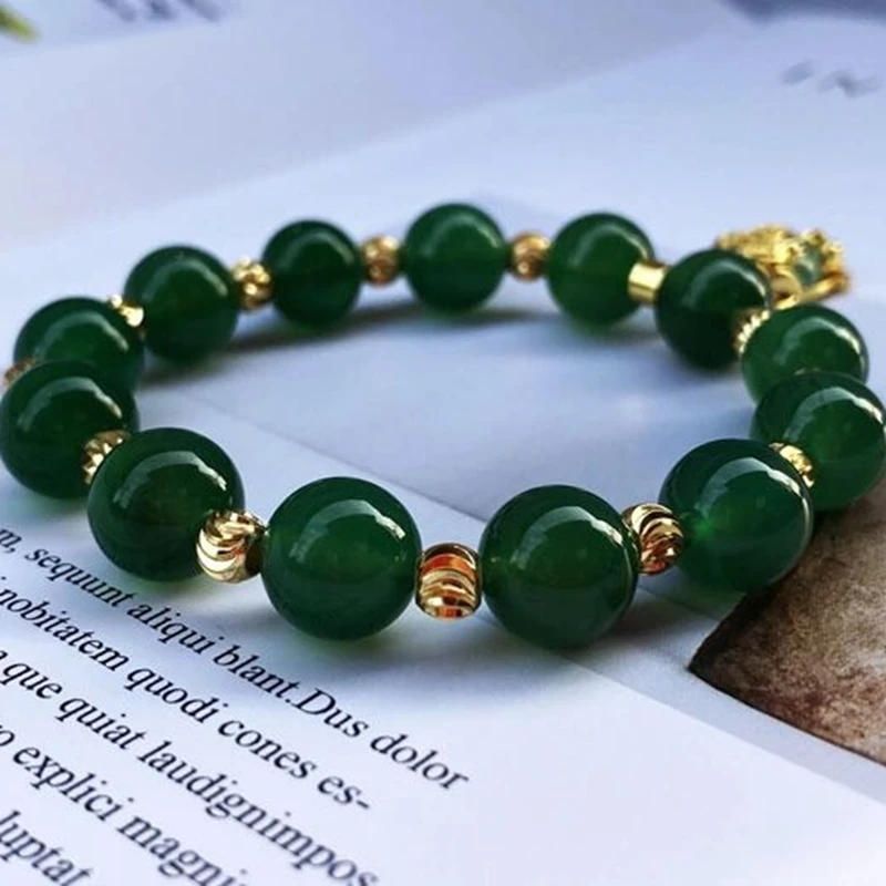 

Natural green chalcedony bracelet silver inlaid brave accessories A grade agate ladies bracelet