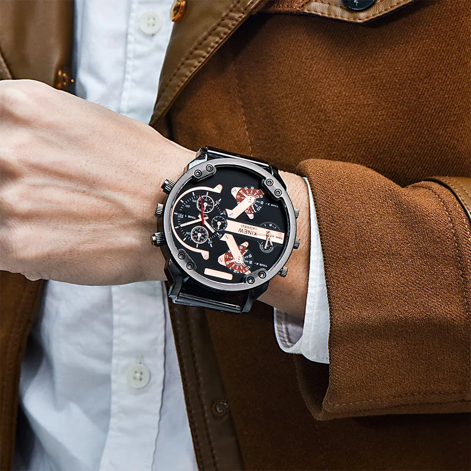 

XINEW Brand Unique Design Men's Watches 7 Dial Big Watch Men New Fashion Stainless Steel Band Male Clock Quartz bayan saat