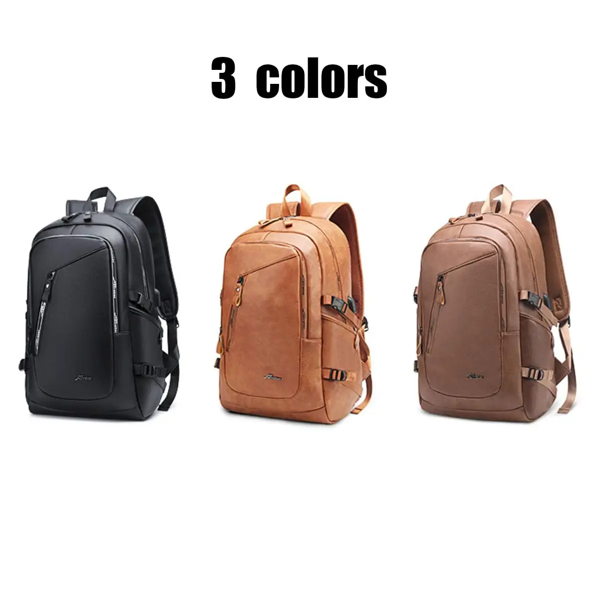 

Waterproof PU Leather Backpack with USB Charging Port Laptop Backpack Men Fashion Fashion Men Backpack Mochilas Large Capacity