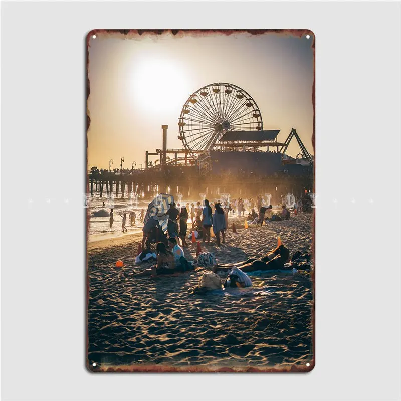 

Пляжный плакат Санта-Моника, металлическая табличка, настенный паб, Классический фотографический плакат