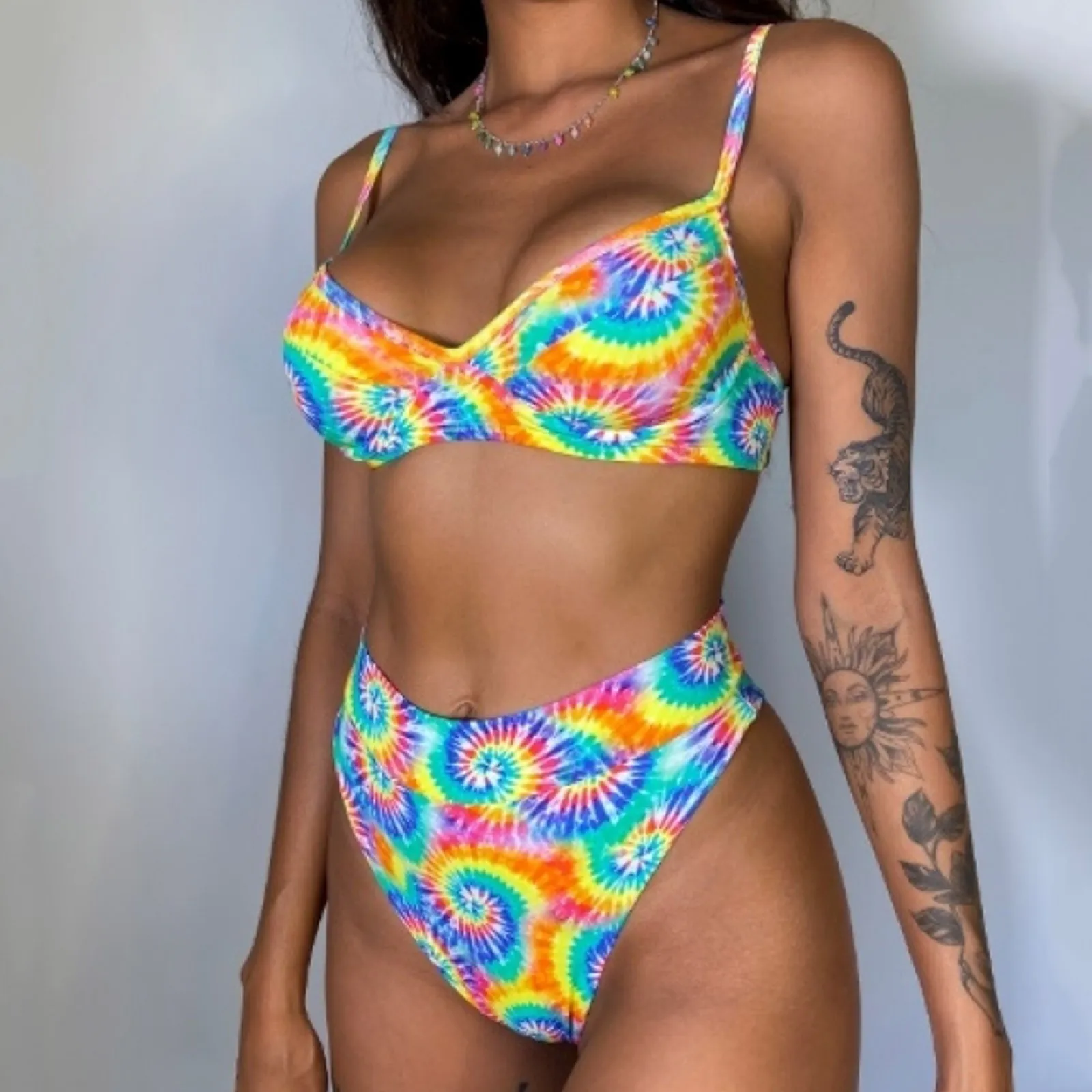 

Women Swimsuit Leopard Floral Printed High Waist Bikini Tankini Set Two Piece Women's Swimwear 2021 Bathing Suit Beach Wear