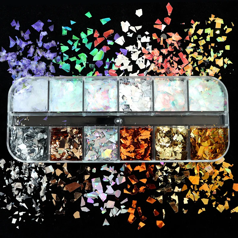 

Sparkly Foil Nails Sequins Irregular Aluminum Gold,Sliver,Transparent Design Set Nail Glitter Flakes Gel DIY Manicure Accessorie
