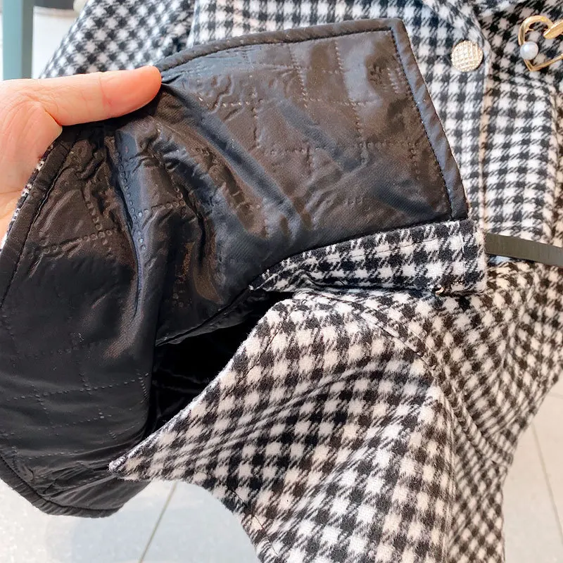 Зима 2021 шерстяное пальто для девочек корейский стиль детское клетчатое платье