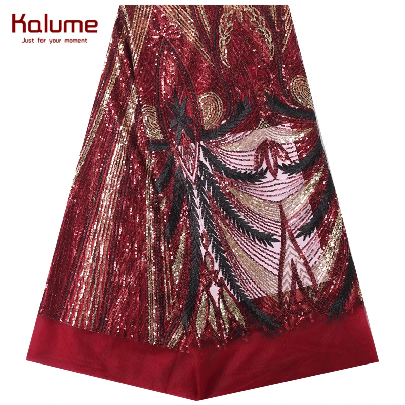 

Kalume 2021 Latest African Sequins Lace Fabric Embroidery French Lace High Quality Nigerian Tulle Lace Fabric For Party F2188