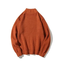 new men s knitwear mock neck sweater fitting casual round neck solid color sweater long sleeve loose 2021 autumn and winter
