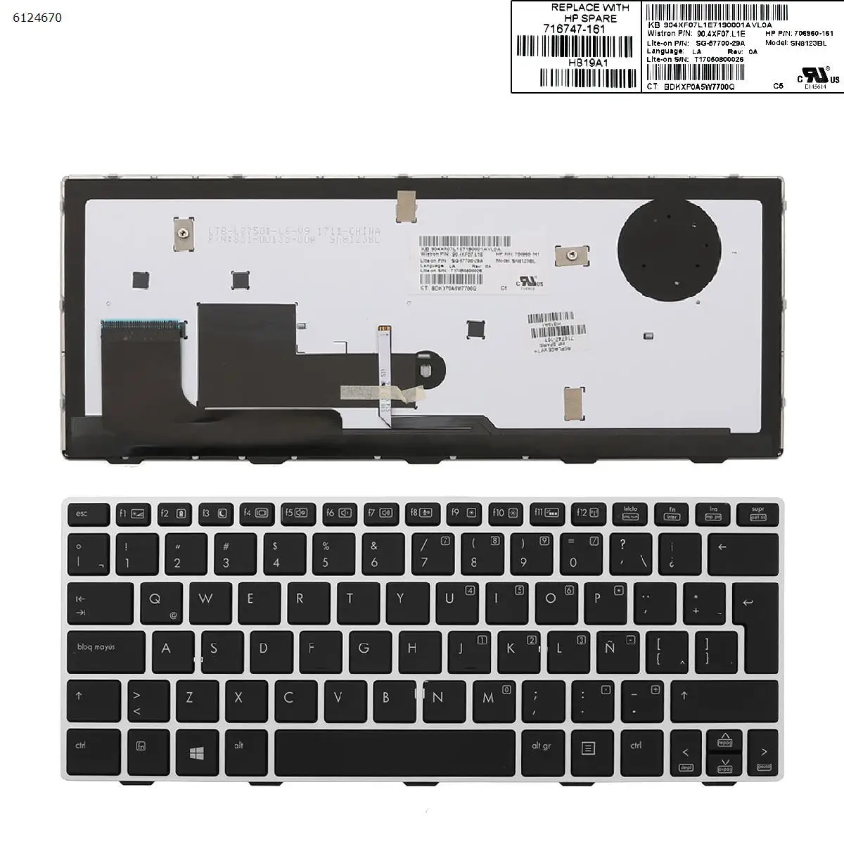 

Laptop Silver Frame Backlit New Replacement Keyboard for HP EliteBook Revolve 810 G1 810 G2 810 G3 LA Latin Spanish Layout