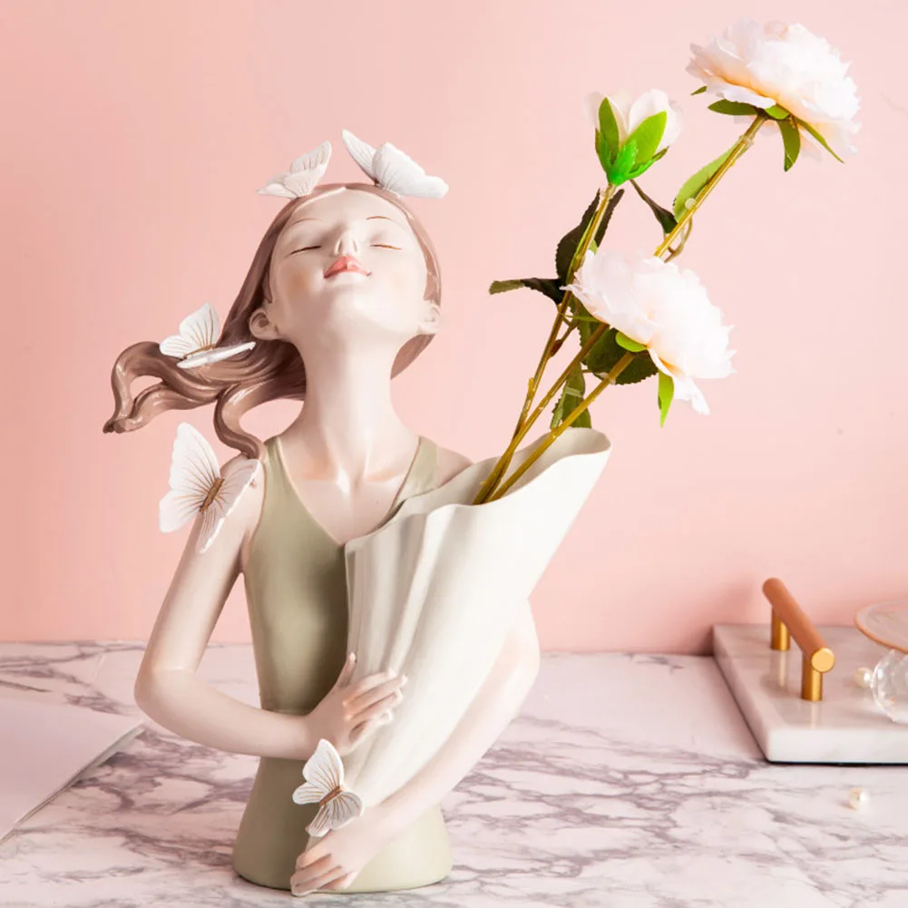 

Статуэтка из смолы бабочка девушка Цветочная ваза с орнаментом скульптура статуя Современное украшение рабочего стола поделки подарок для...