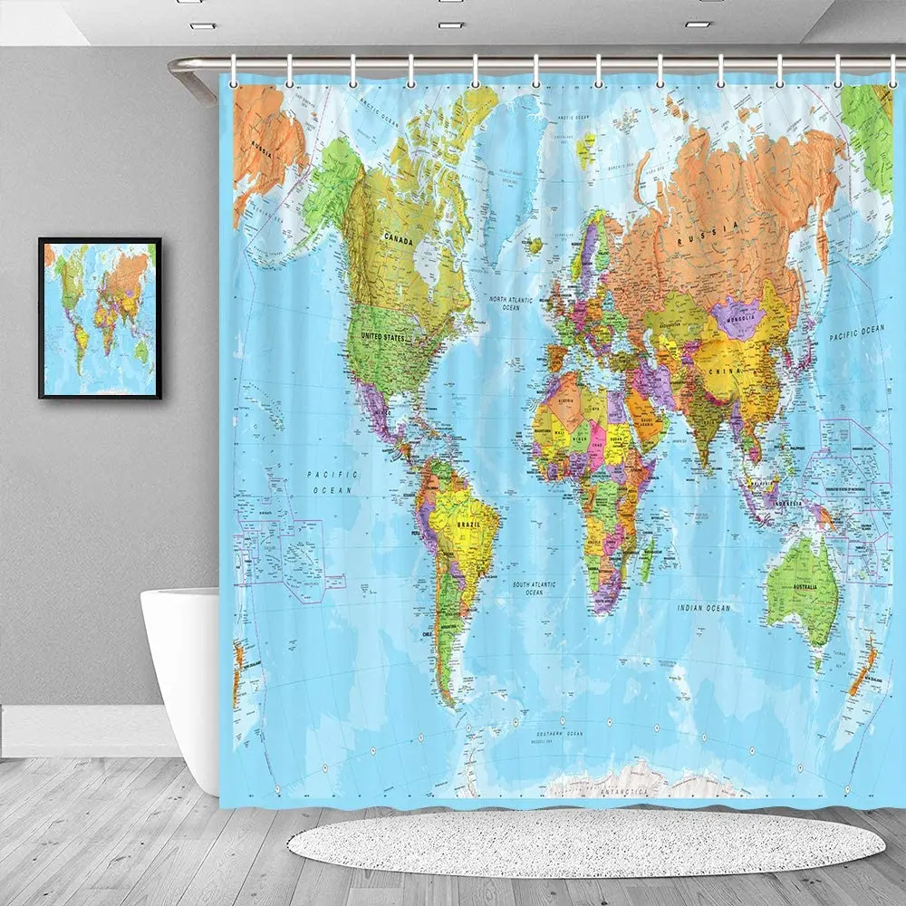 

Карта мира занавеска для душа образовательная география страны капитал города ванная комната полиэфирная ткань для ванной с крючками Моющ...