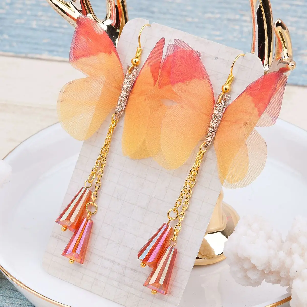 Женские серьги бабочки Doreen в коробке милое Ювелирное Украшение из органзы