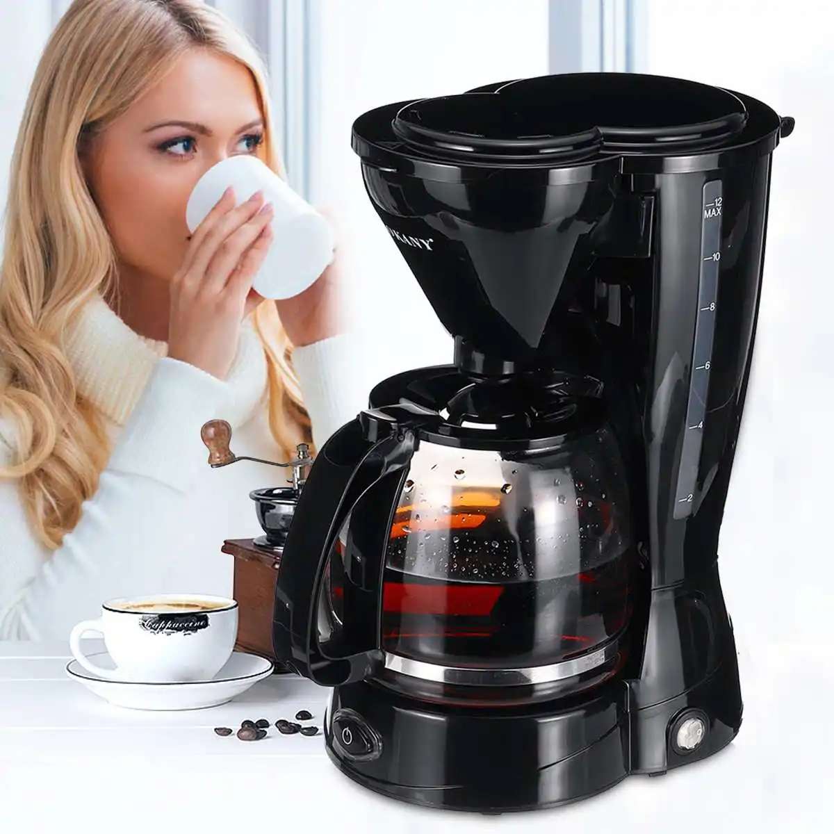 

Electric Coffee Percolato Coffee Pot with Filter Drip Brewing Hot Brewer Boiled Coffee Tea Kettle Making Machine 12Cups