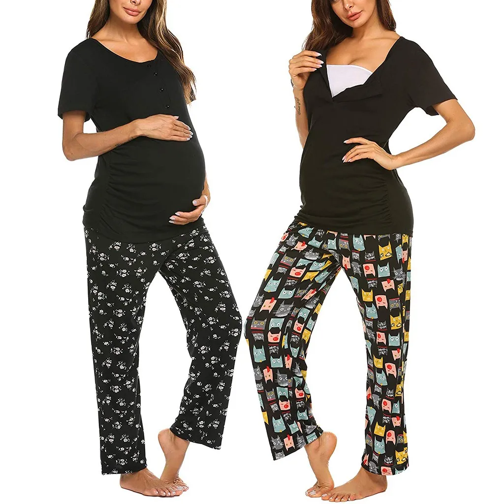 ARLONEET Women Maternity Short Sleeve Nursing Baby T-shirt Tops+Pants Pajamas Set Suit pijama maternity nursing pajamas 2020 | Мать и