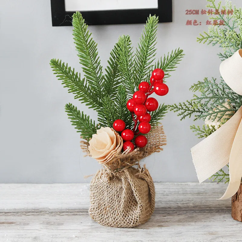 Red fruit Faroot 25 см маленький Рождественский настольный стол Искусственный Мини Рождественская елка украшения офисный подарок - Цвет: Red fruit