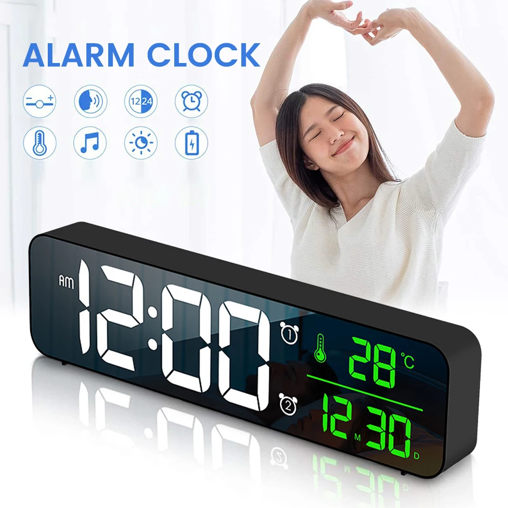 Светодиодный зеркальный будильник часы светодиодные цифровые повтора время