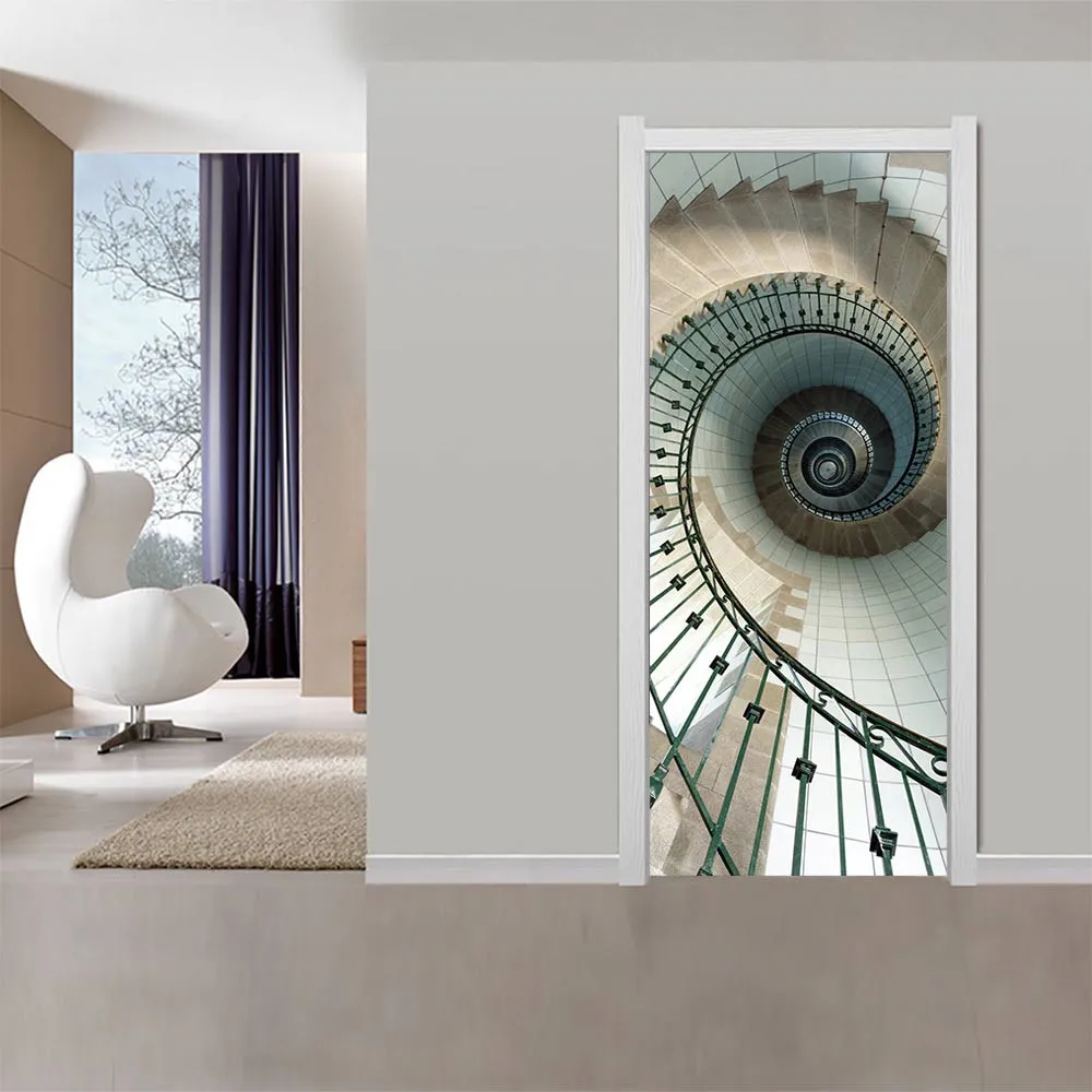 

Спиральные наклейки на двери лестницы, домашний декор, украшение для спальни, гостиной, дверные наклейки, водонепроницаемый самоклеящийся ...
