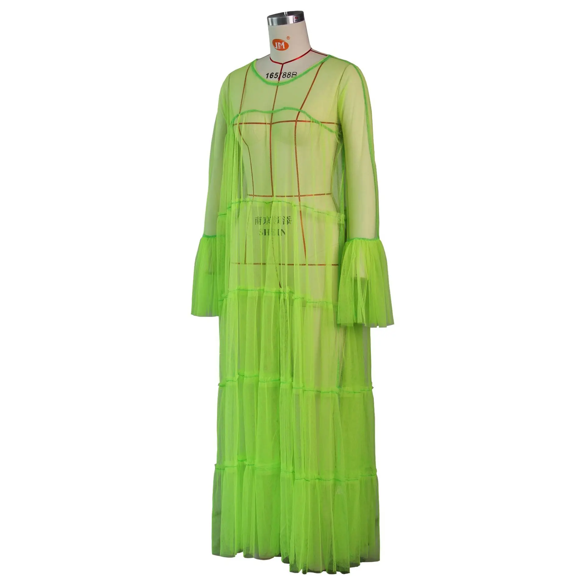 Женское ФЛУОРЕСЦЕНТНОЕ платье Echoine зеленое прозрачное Сетчатое длинное со